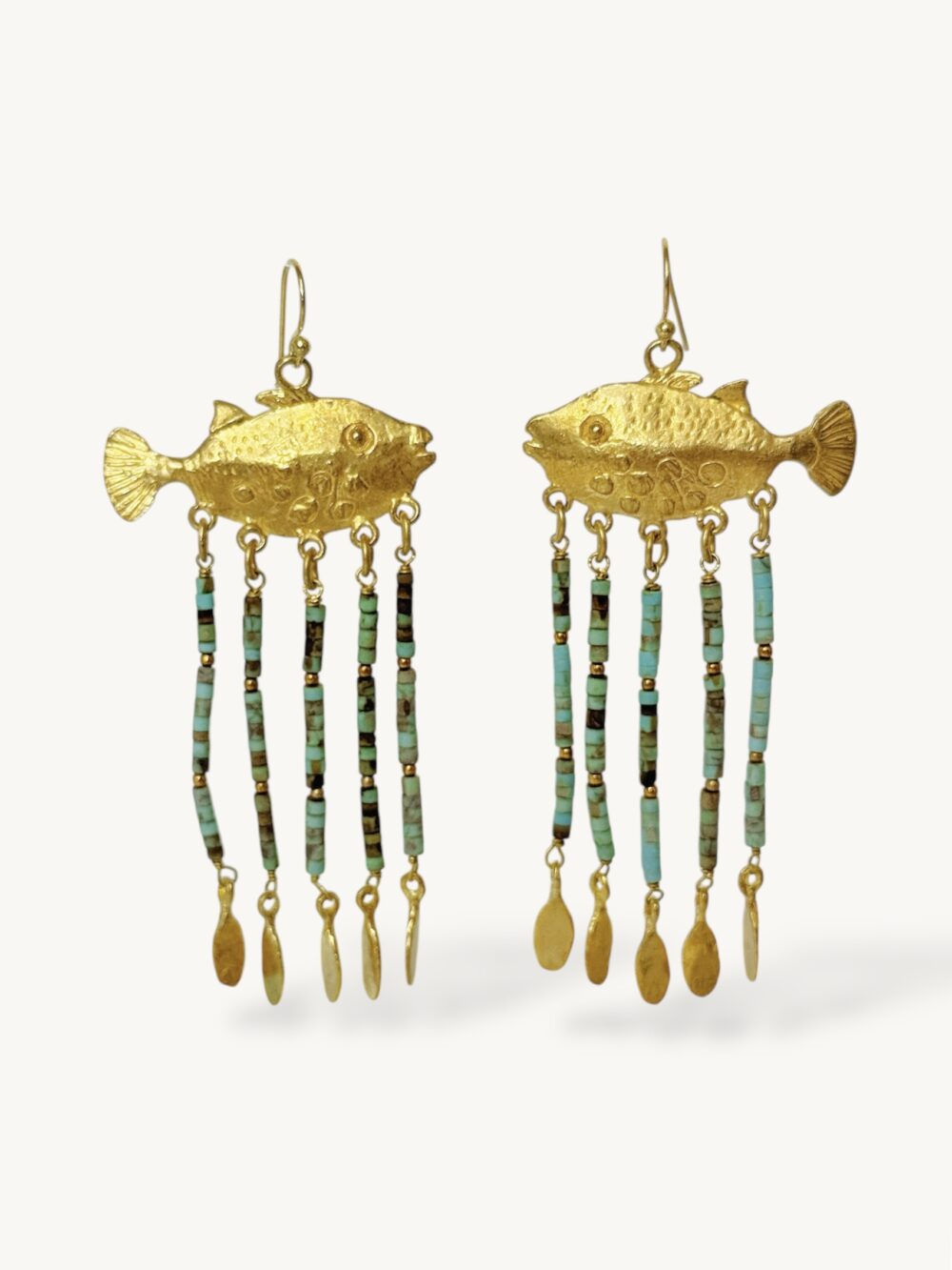 Fish drops earrings - turquoise