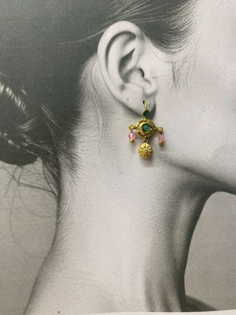 Golden fossil earring